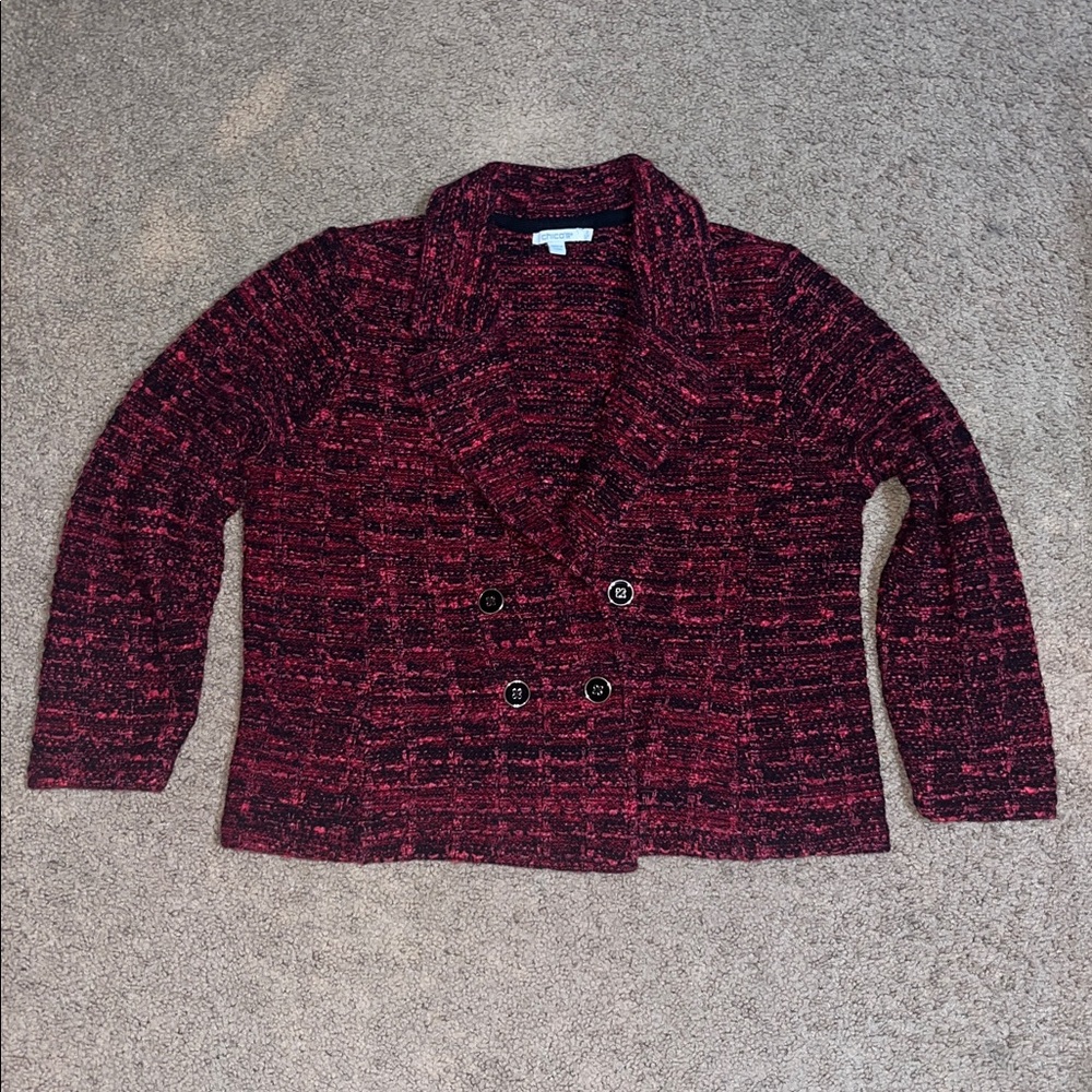 Chico's Tweed Double-Breasted Boxy Sweater Blazer Red Allure XL - Picture 4 of 8